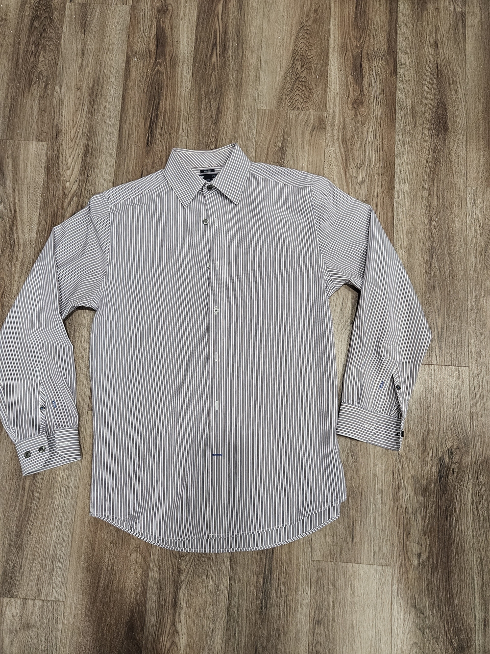 GAP Men's White Shirt with Navy Pinstripes